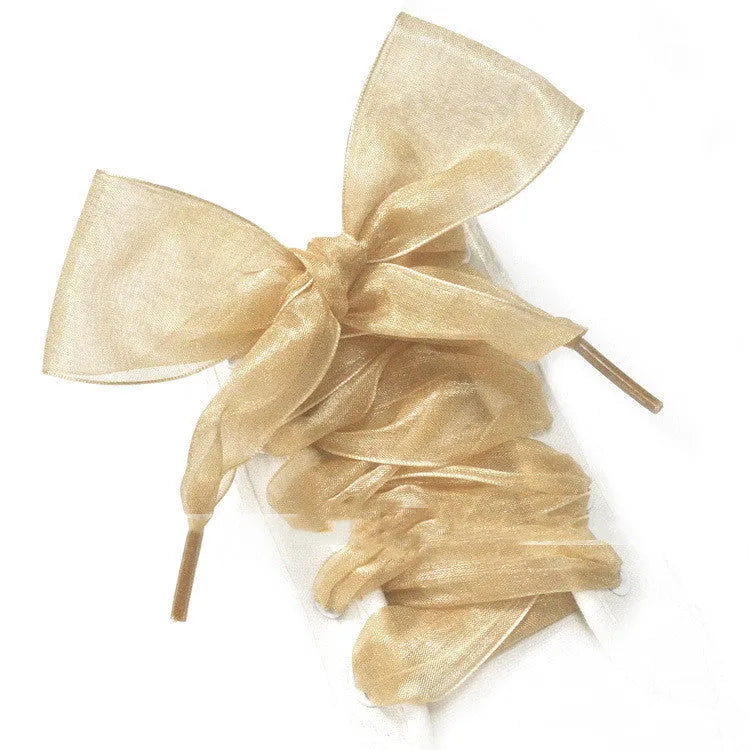 Wide 4cm transparent silk-style shoelaces in multiple solid colours, shown with a length of 110cm.