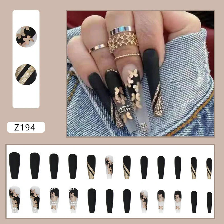 Golden butterfly design detachable nail polish patches with adhesive glue for instant application