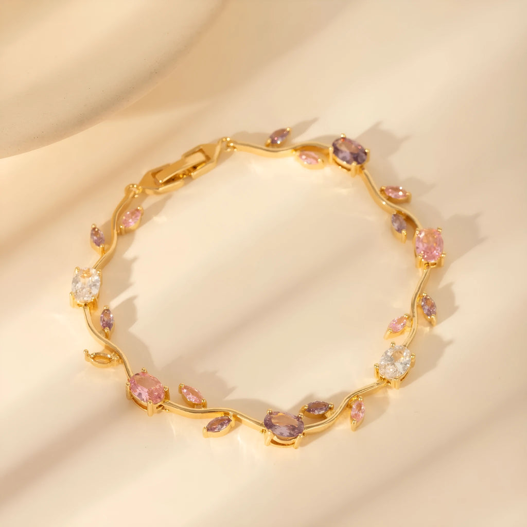 European American light luxury high-end brass bracelet with leaf-shaped design in colour style DQ-W-203