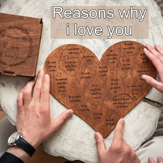 Wooden heart puzzle with love messages for romantic occasions