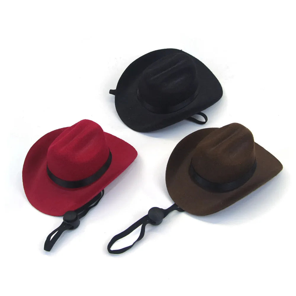 Adjustable cowboy hat for pets in black, brown, burgundy, or coffee colours
