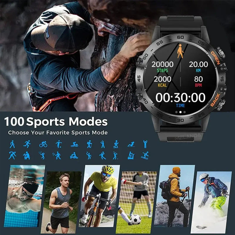 Bluetooth calling smart watch with IPS touch screen on a black silicone strap.