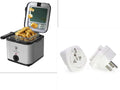 Silver electric air fryer with stainless steel body and a removable rectangular frying basket.