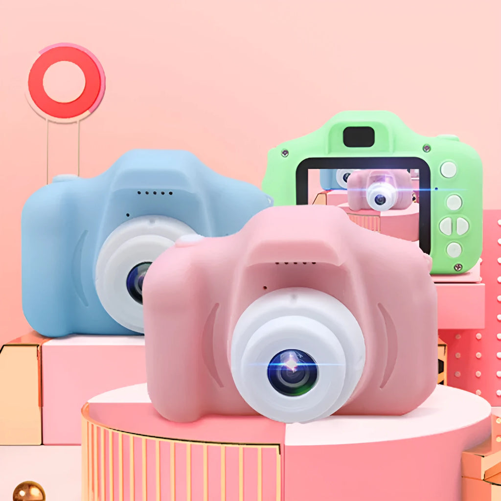 X2 HD mini digital camera for kids in silicone case showing 2-inch screen and lens