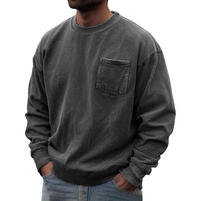 Men's pullover round neck long sleeve sweater in polyester fiber, available in multiple colours