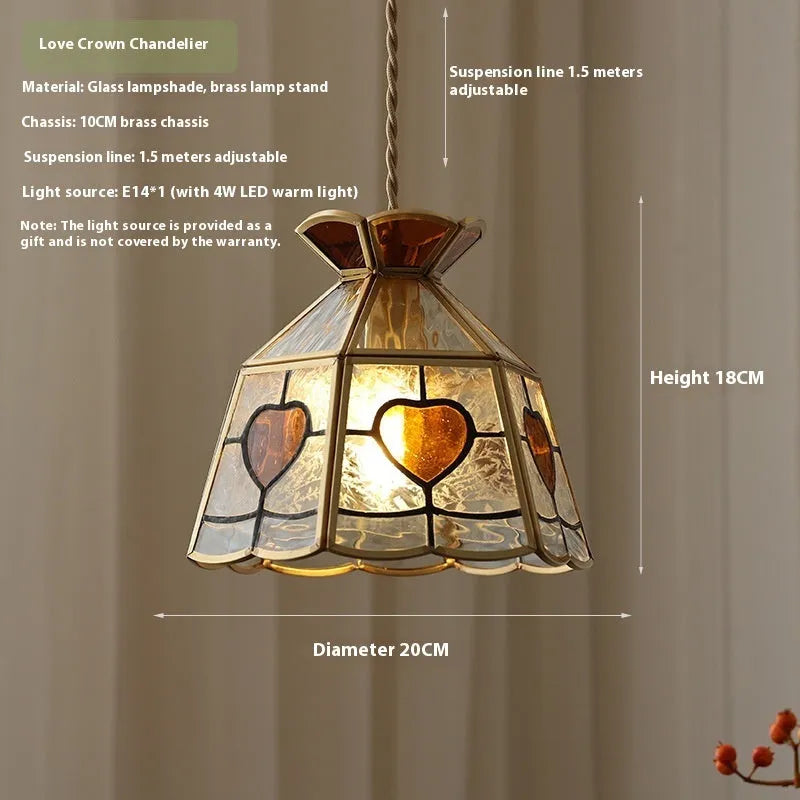 American retro style brass small droplight for bedroom or dining room with love crown light colour