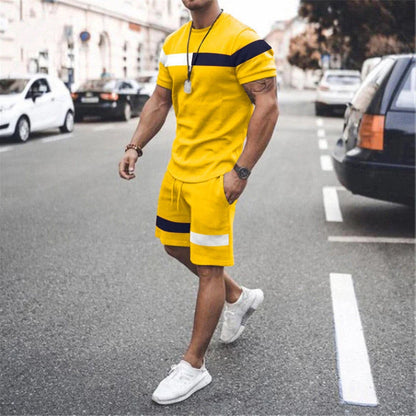 Men's Athletic Leisure Patchwork Short Sleeve Fitness Suit in various colours