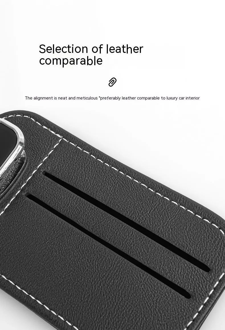 Genuine cowhide leather car sun visor card holder with snap-on installation in five colour options
