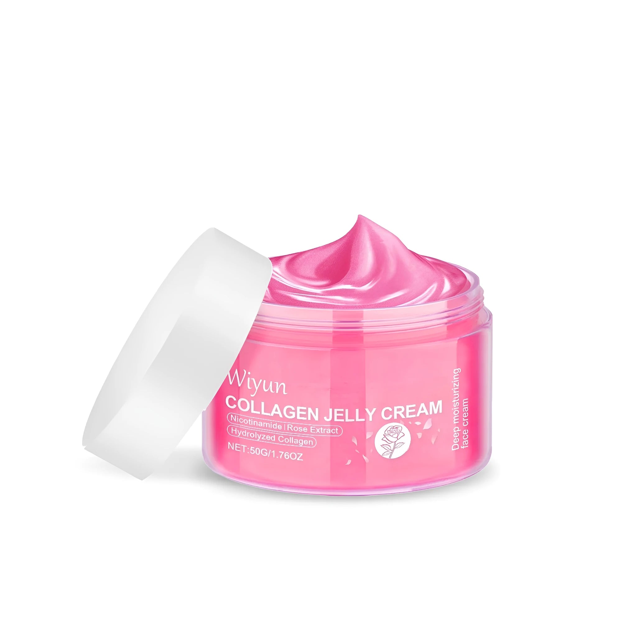 50g glass jar of collagen rose jelly cream facial moisturiser