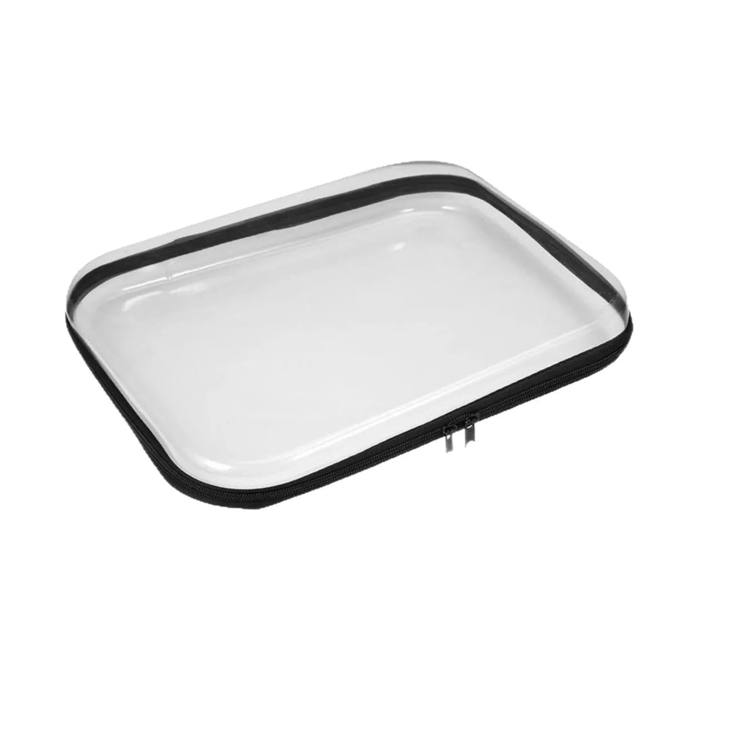 Transparent PET plastic zipper pencil case cube shape storage bag on white background
