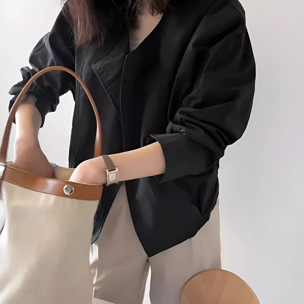 Loose crew neck sun protection top cardigan in cotton, black colour, batwing sleeve, 50 cm length
