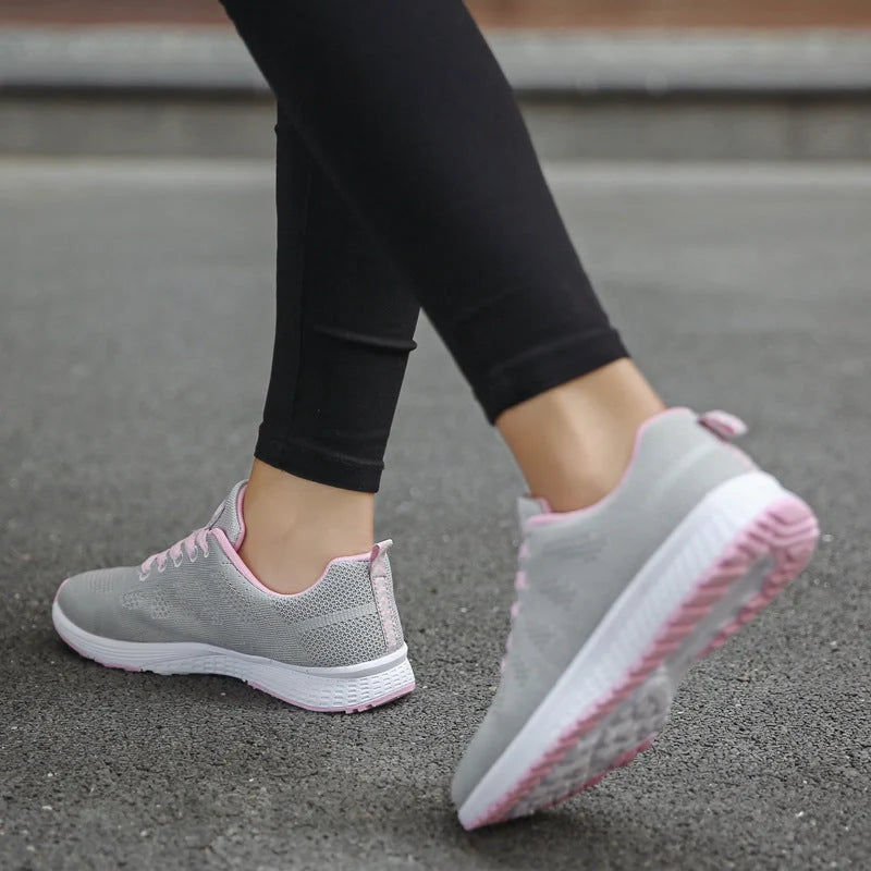 Women's sports sneakers with mesh upper and low wedge heel in various colors