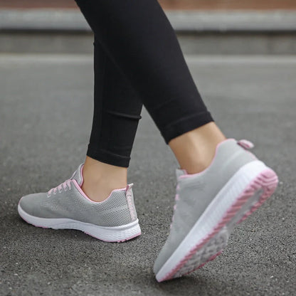 Women's sports sneakers with mesh upper and low wedge heel in various colors
