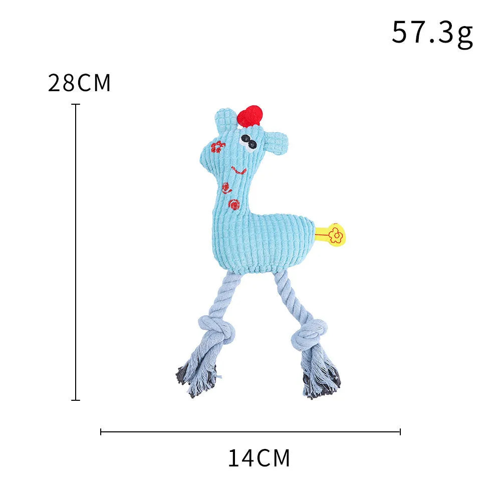 Blue deer-shaped plush dog toy with corn grain texture and soft stuffing