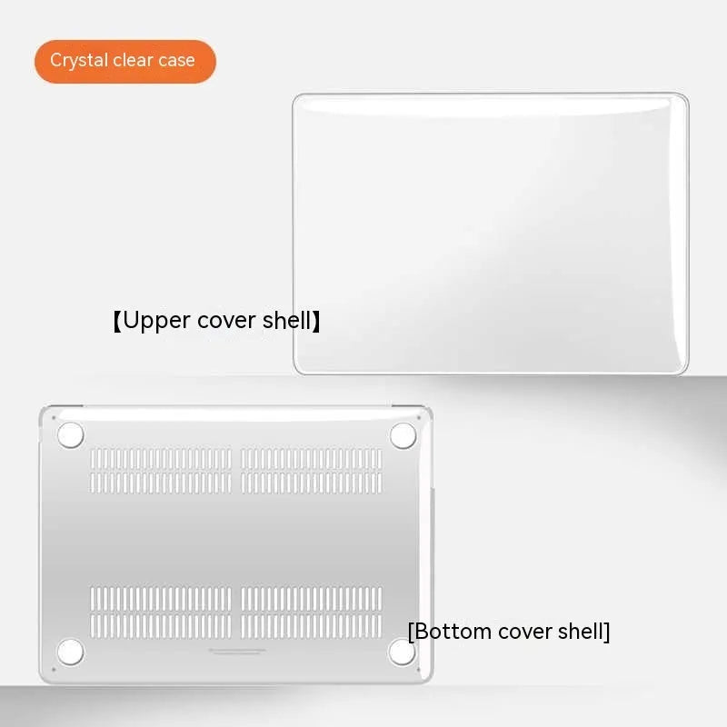 Plastic protective case for MacBook Air and Pro laptops in transparent and black colour options.