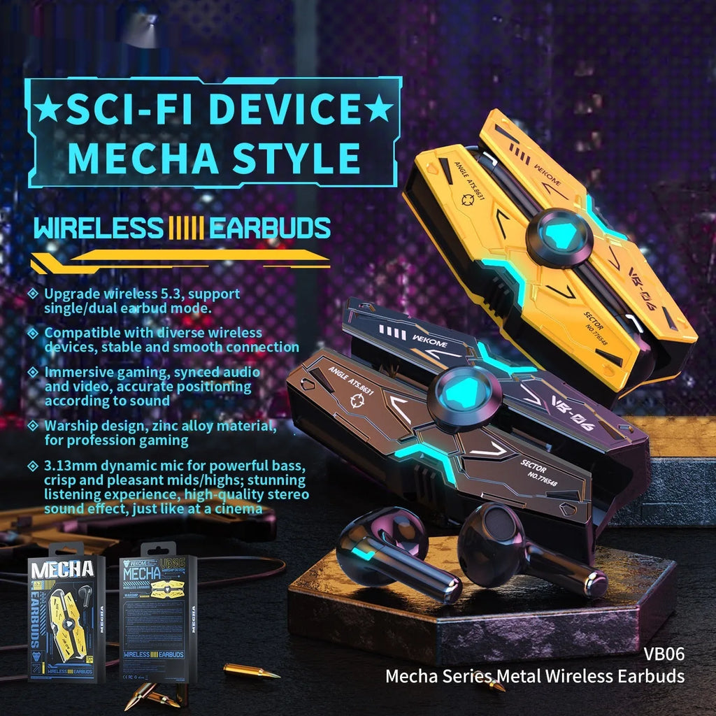 Mech Battleship three-generation alloy Bluetooth headset in tarnish, earplug style, metal construction