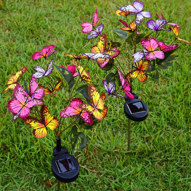 Solar butterfly LED courtyard light as a lawn lamp with IP65 protection, available in four colour options