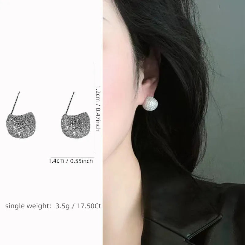 Gold and white drop earrings with geometric sphere design and full diamond little golden beans