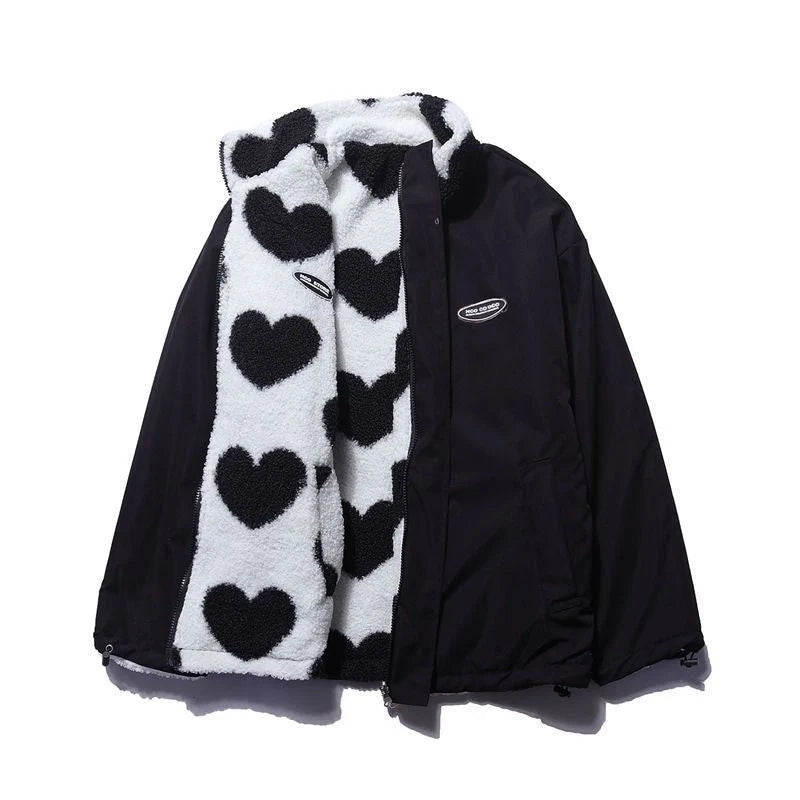 Love Lamb Fleece-lined Reversible Coat in black, pink, and sky blue