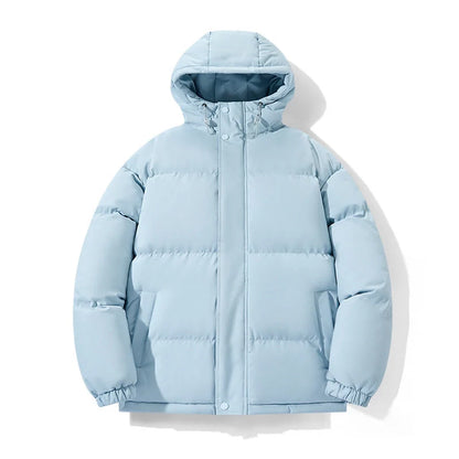 Cotton Loose Thickening Hooded Coat in pink, black, khaki, and sky blue