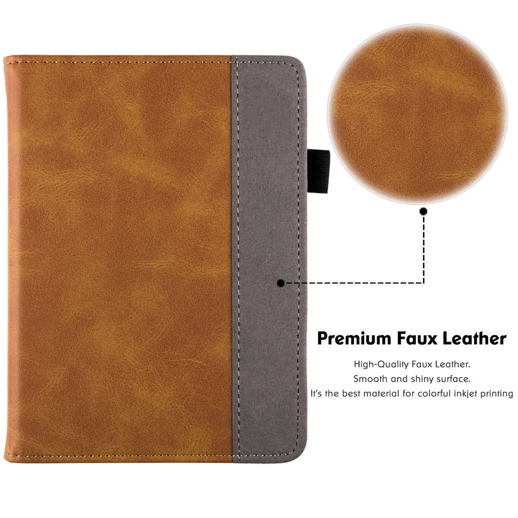 Brown leather Kindle Paperwhite 11 case with wrist strap bracket and microfiber interior