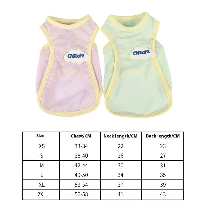 Grass green lightweight polyester vest for a cat on a white background.