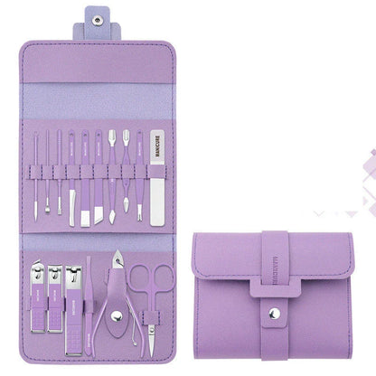 Premium 16-Piece Manicure and Pedicure Tool Set in Portable PU Leather Case