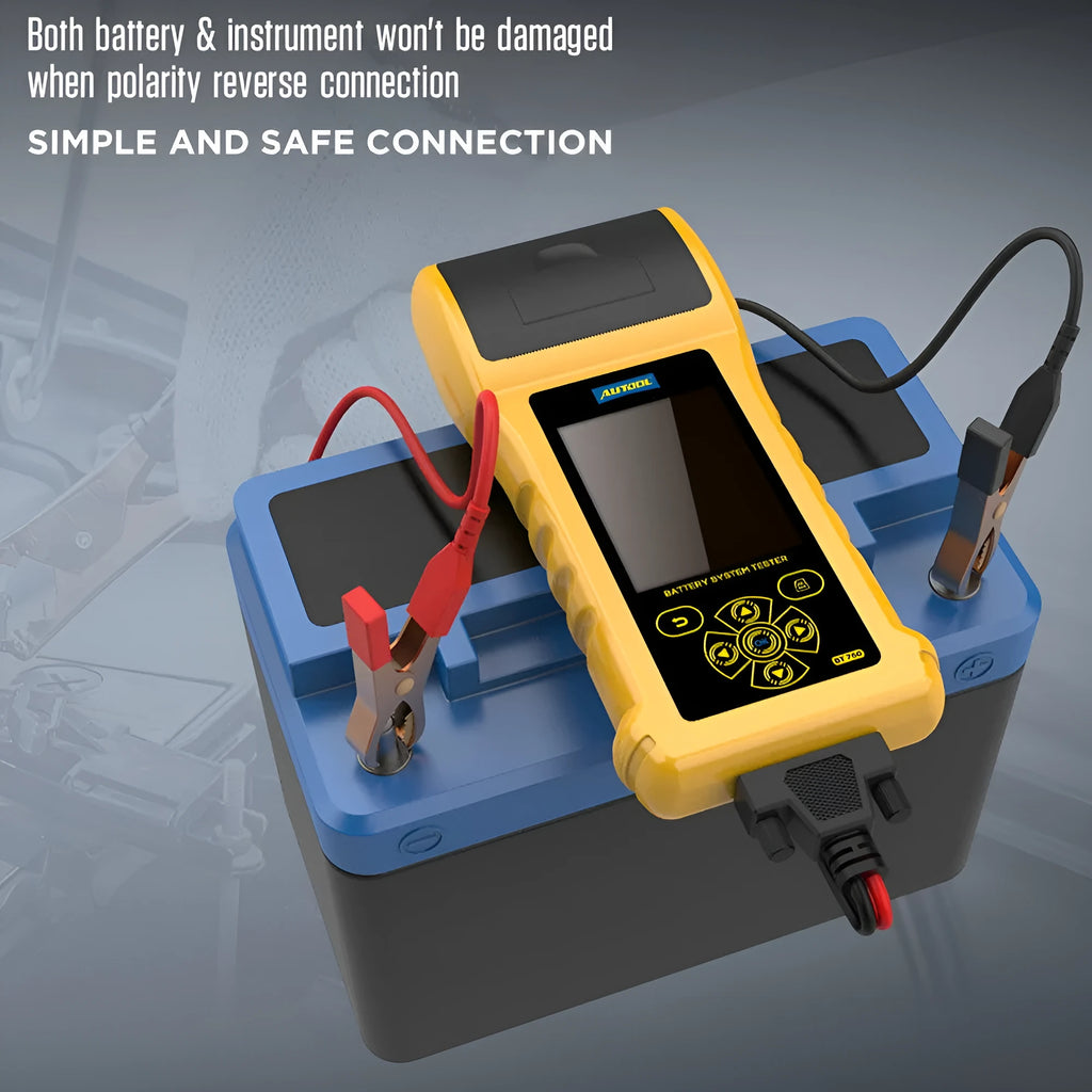 Autool BT760 vehicle battery tester with colour screen and battery connection clips