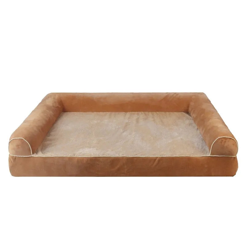 Square blue sponge dog bed insert for crates, showing breathable cloth material and dimensions.