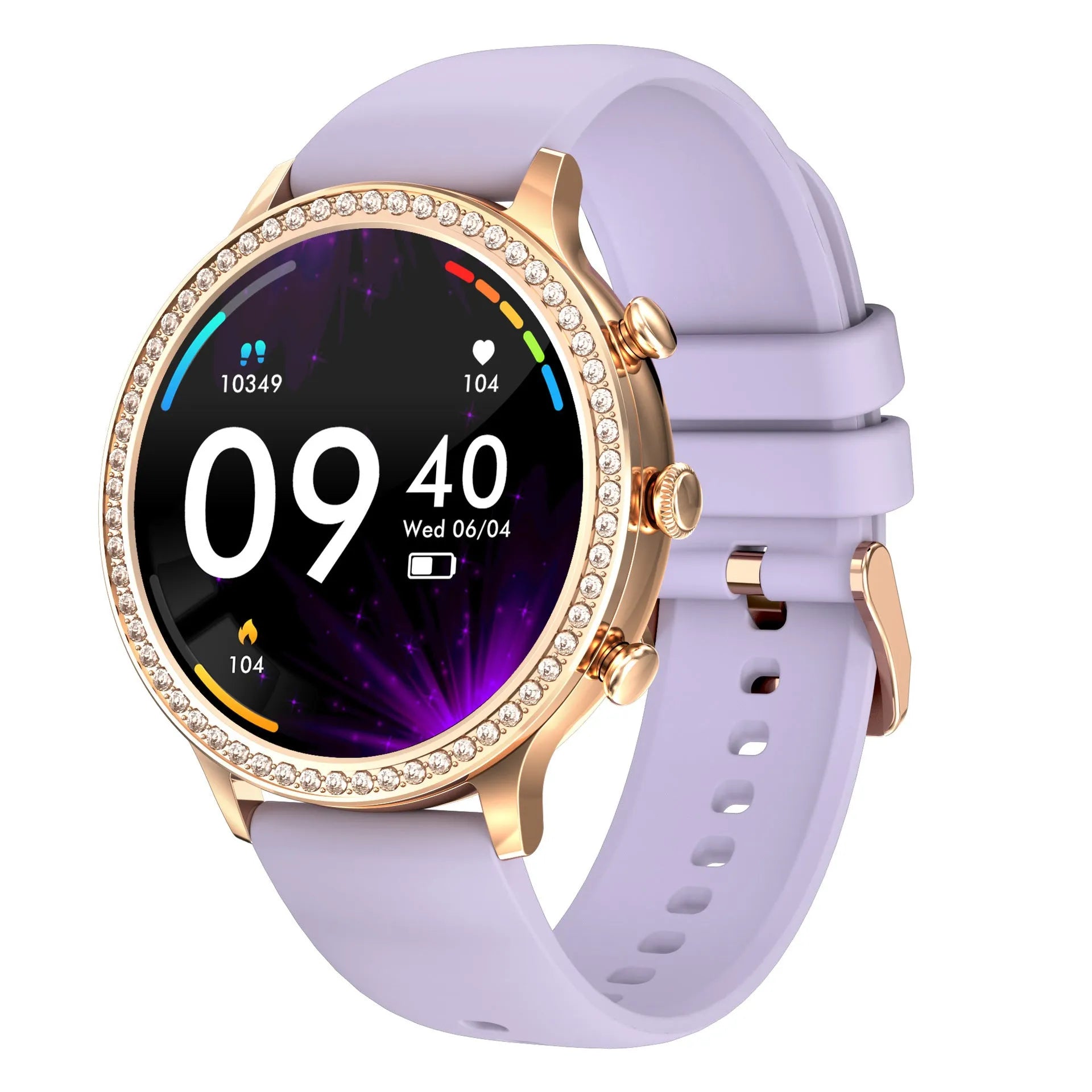 Women's Bluetooth smart watch with silicone band and aluminium alloy case in gold dark green colour