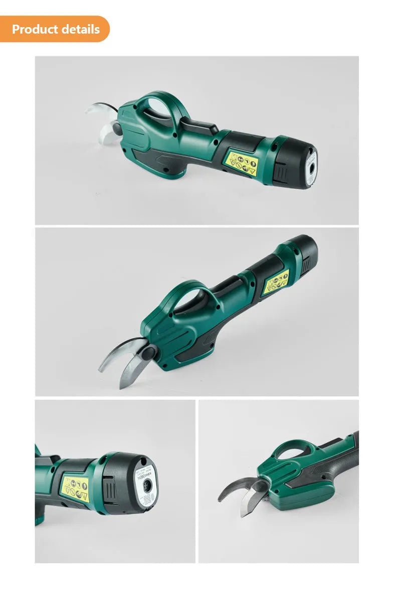 Fruit tree electric pruning scissors with rechargeable 7.2V battery and telescopic extension pole 1.5-2 metres