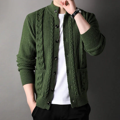 Men's jacquard loose-fitting cardigan with pockets in various colours