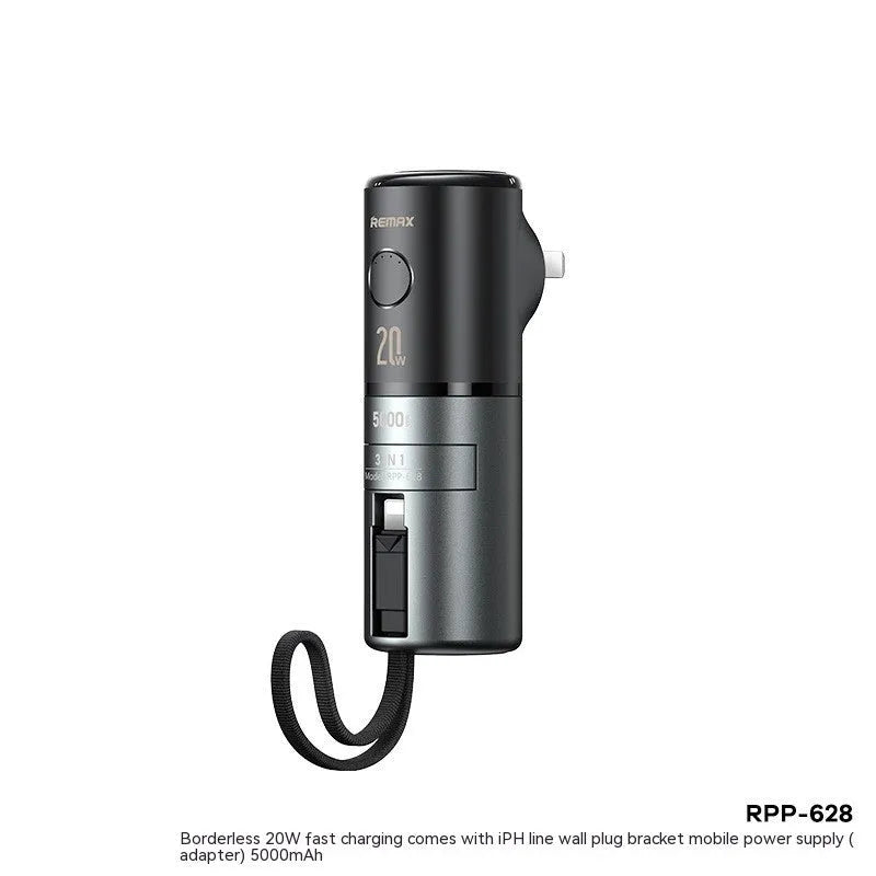 20W fast charge mobile power supply with built-in cable, 5000mAh, ABS PC, compact 150x75x46mm