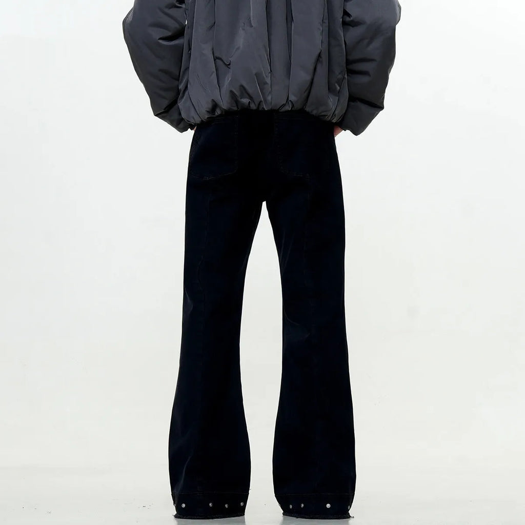 American retro skinny jeans in black and grey green, straight leg with mid waist and zip fly.