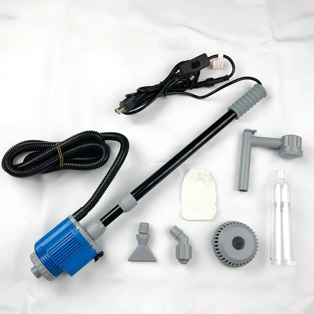 Aquarium multifunction water changer with 84 cm 28 W model, 16 mm hose, and suction ports for gravel vacuuming and siphoning