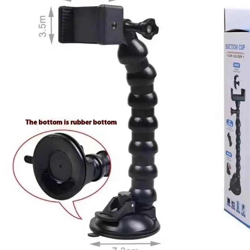 Lightweight plastic car shooting bracket mobile phone holder, black, with four-section adjustable arms for dash cam video recording