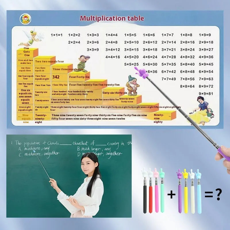 Retractable stainless steel baton teaching pointer in multiple colours for classroom and home use