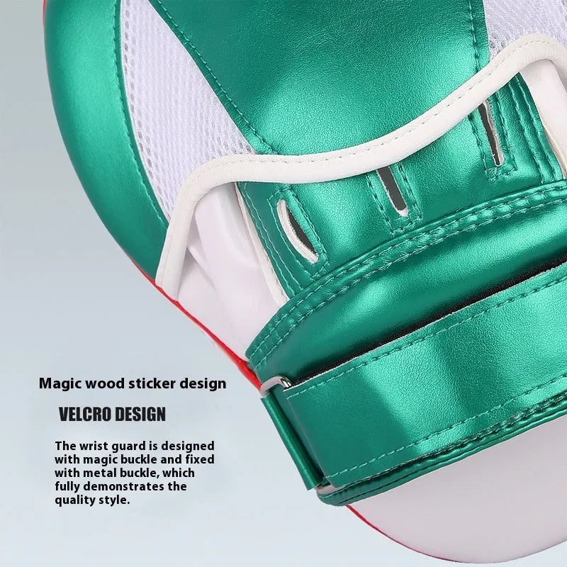Vertical boxer sanda training target in gold or green PU leather for home martial arts practice.