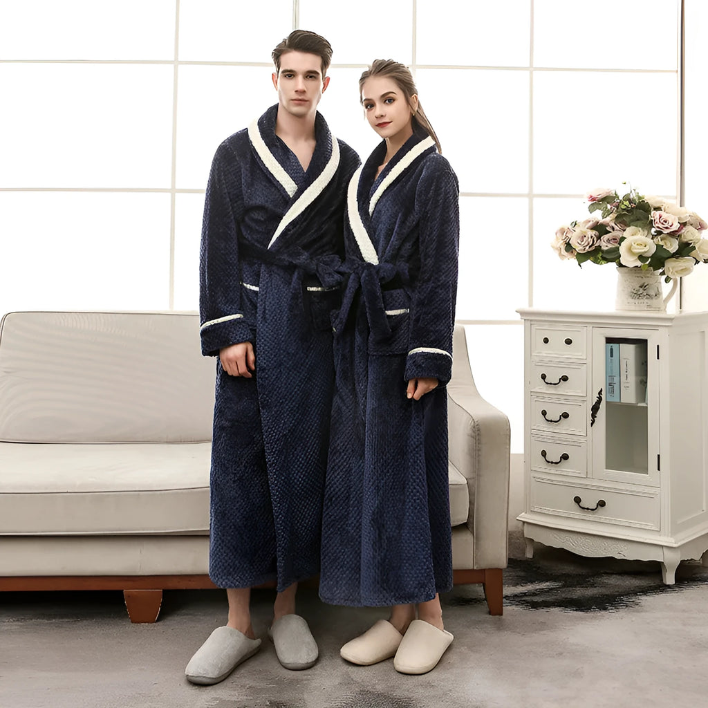 Thick winter couple bathrobe in solid colour, black option, for women and men home wear