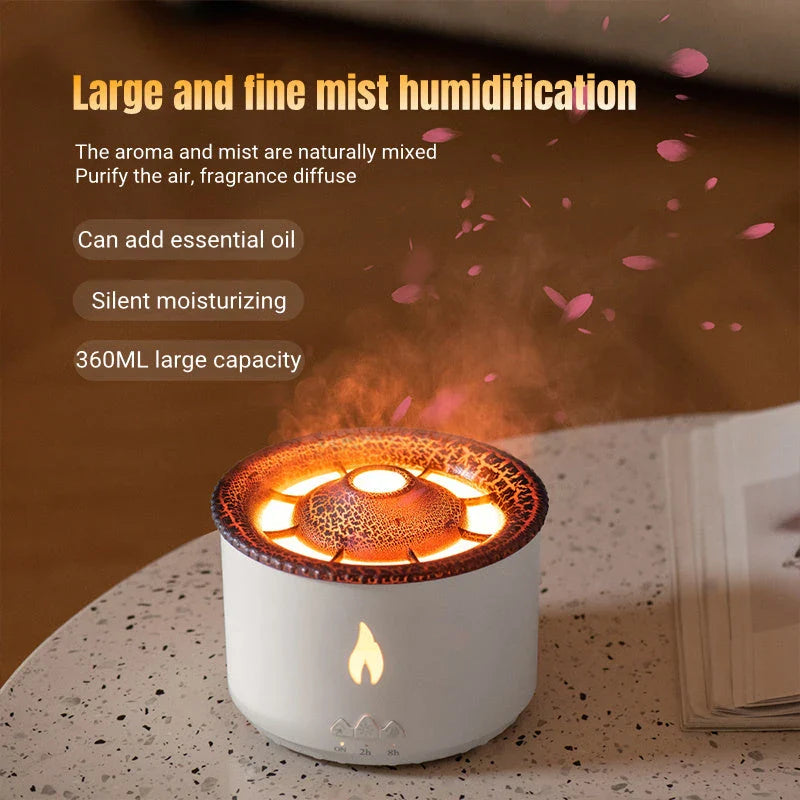 Ultrasonic essential oil diffuser with realistic flame and jellyfish smoke effects for calming ambiance