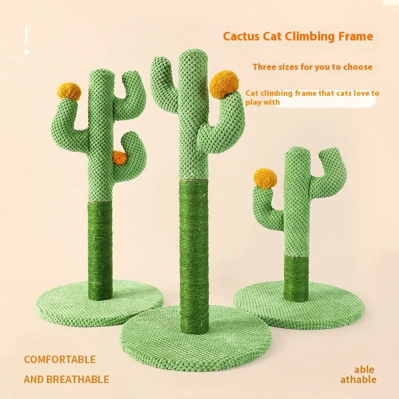 Cactus cat scratch board climbing toy with coconut tree and sisal scratching surfaces