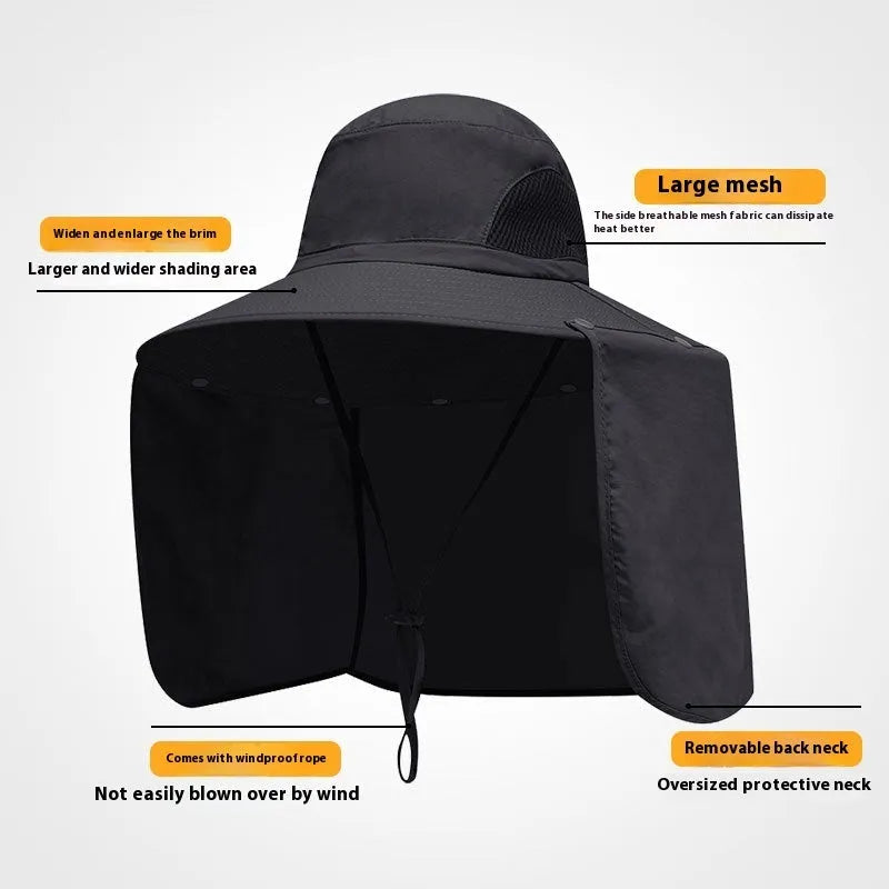 Nylon fisherman hat with neck protection in camouflage green colour showing dome crown and extended neck flap