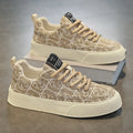 Men's thick bottom canvas leisure tide shoes in T24 Beige with round toe and rubber sole