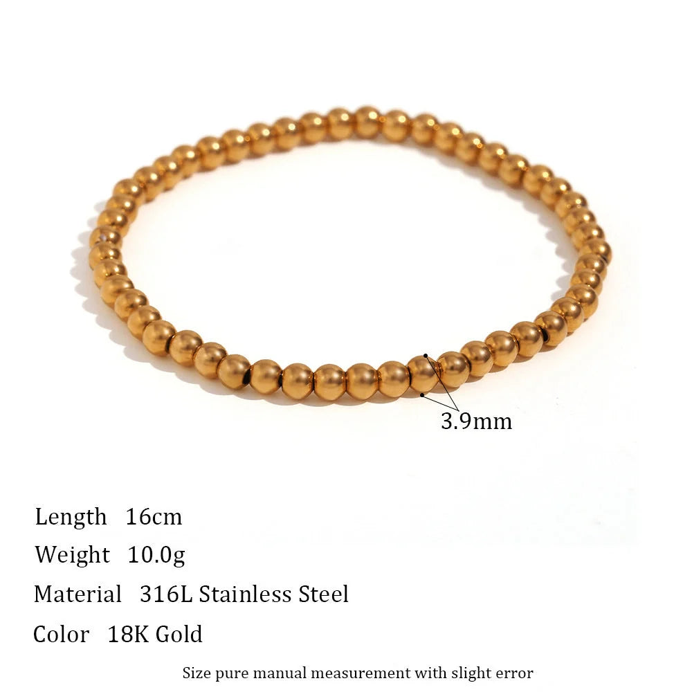 Niche Vintage Stainless Steel Plated 18K Elastic Bead Bracelet in gold and silver options