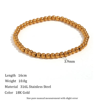 Niche Vintage Stainless Steel Plated 18K Elastic Bead Bracelet in gold and silver options