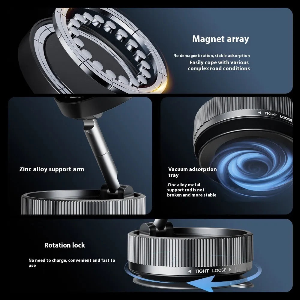 Vacuum magnetic suction phone bracket with 720-degree folding arm in Night Blue Metal Black