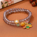 Women's handmade gray agate bracelet with a two-circle safe and happy retro design.