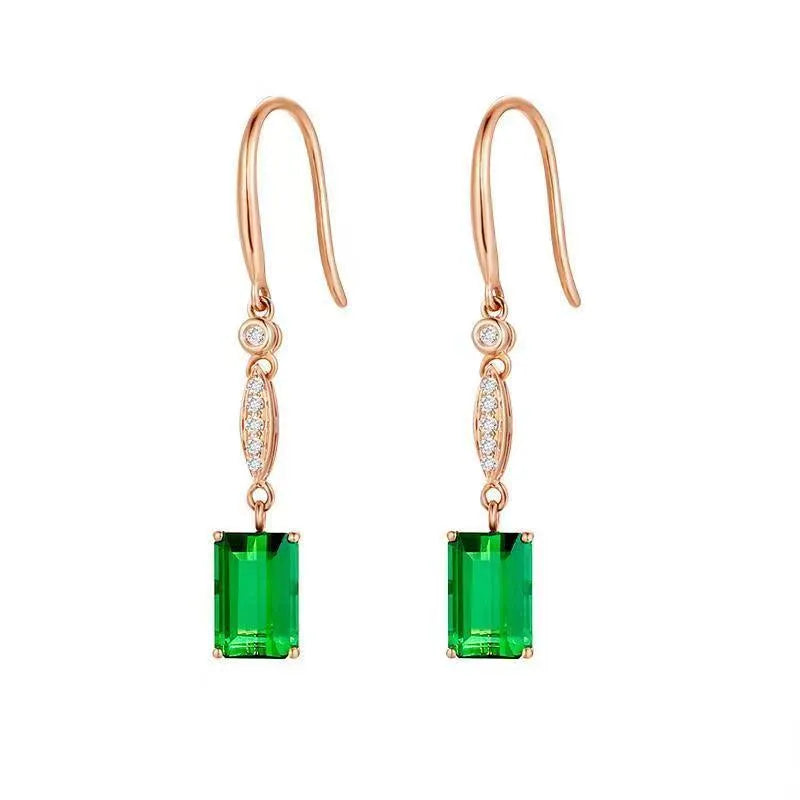 Green square copper earrings for women geometric fashion OL style