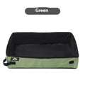 Portable foldable litter box in black Oxford cloth for cats, flat design with open top.