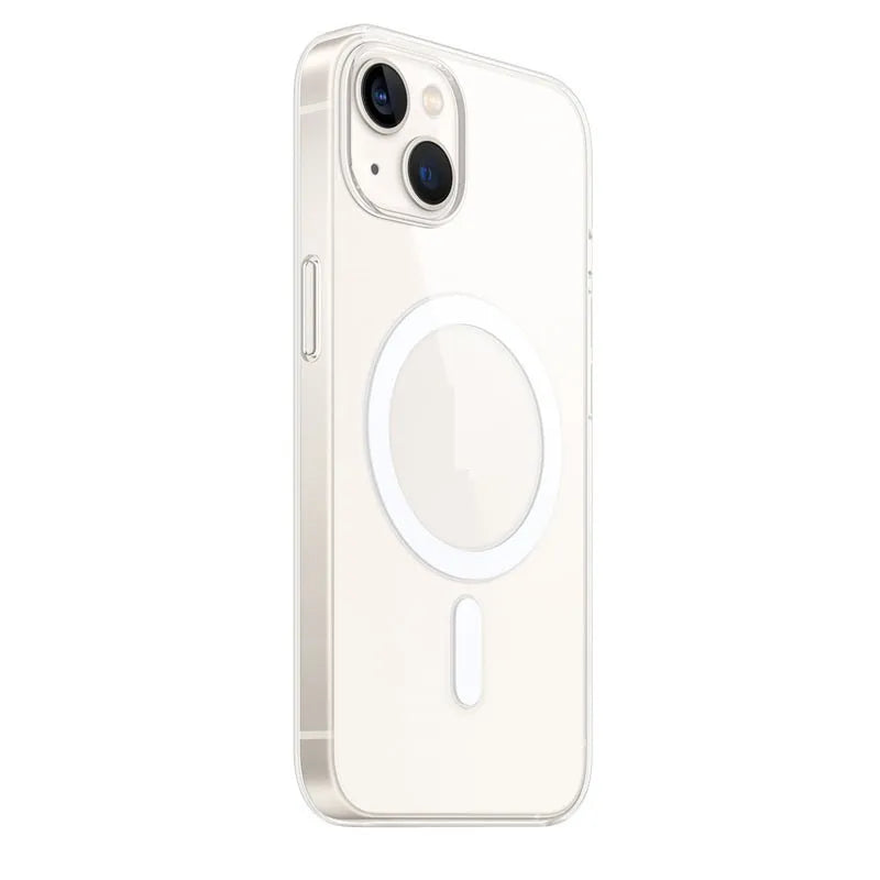Transparent magnetic phone back cover case for iPhone on a table